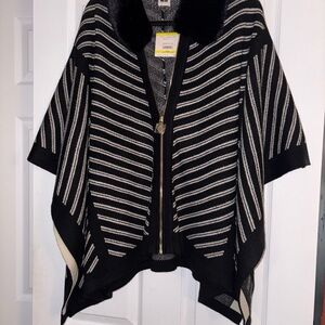Anne Klein Black and White Striped Poncho, NWT